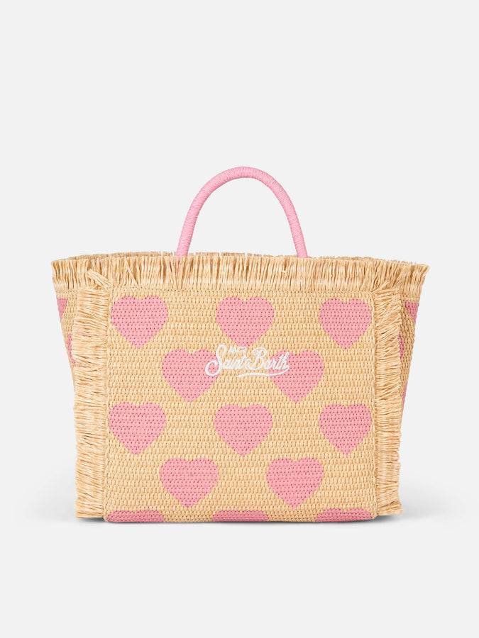 Mc2 Saint Barth Natural beige Colette Raffia handbag with hearts embroidery Fino al 50% di sconto