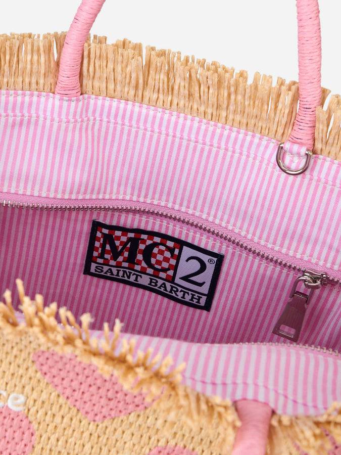 Mc2 Saint Barth Natural beige Colette Raffia handbag with hearts embroidery Fino al 50% di sconto