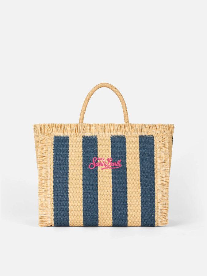 Mc2 Saint Barth Colette Straw handbag with navy blue striped print Sottocosto