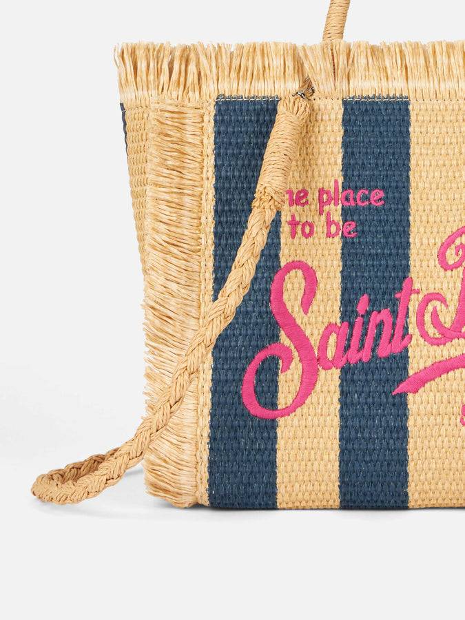Mc2 Saint Barth Colette Straw handbag with navy blue striped print Sottocosto