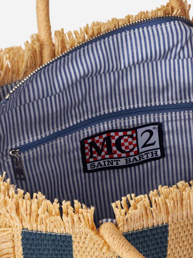 Mc2 Saint Barth Colette Straw handbag with navy blue striped print Sottocosto