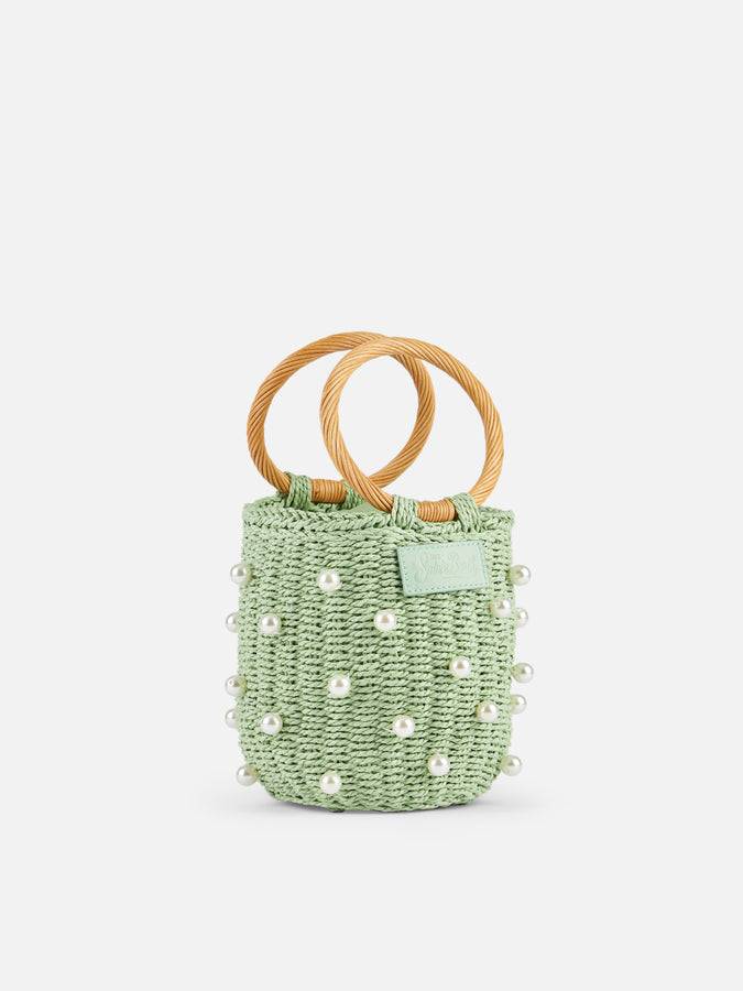 Mc2 Saint Barth Borsa a secchiello in rattan verde acqua con decorazione di perle Economico