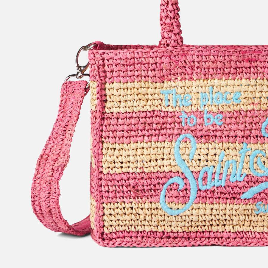 Mc2 Saint Barth Borsa Colette in rafia a righe bianche e rosa Outlet