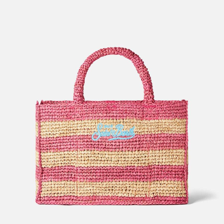 Mc2 Saint Barth Borsa Colette in rafia a righe bianche e rosa Outlet