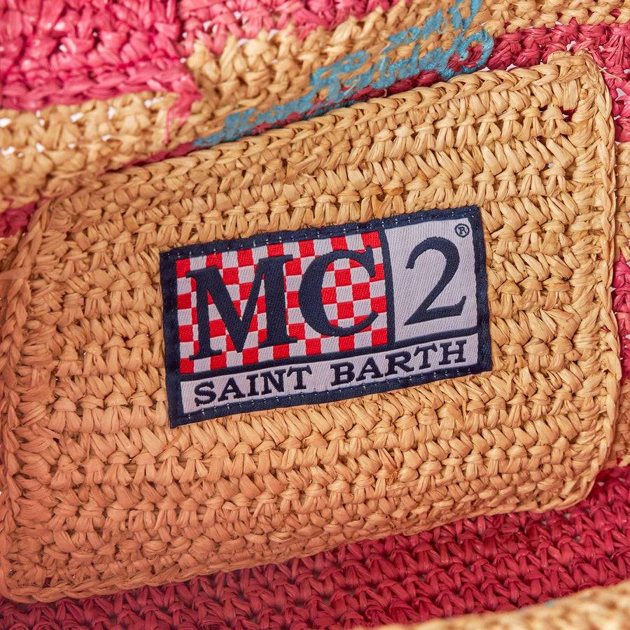 Mc2 Saint Barth Borsa Colette in rafia a righe bianche e rosa Outlet