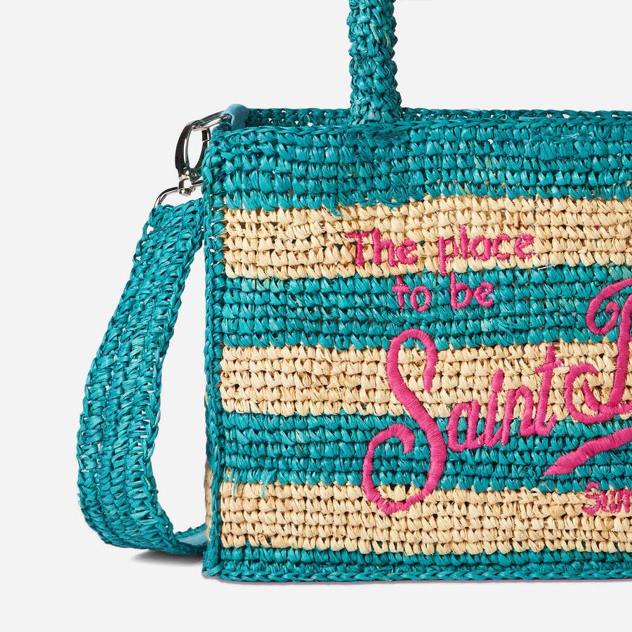 Mc2 Saint Barth Borsa Colette in rafia a righe bianche e bluette In Vendita
