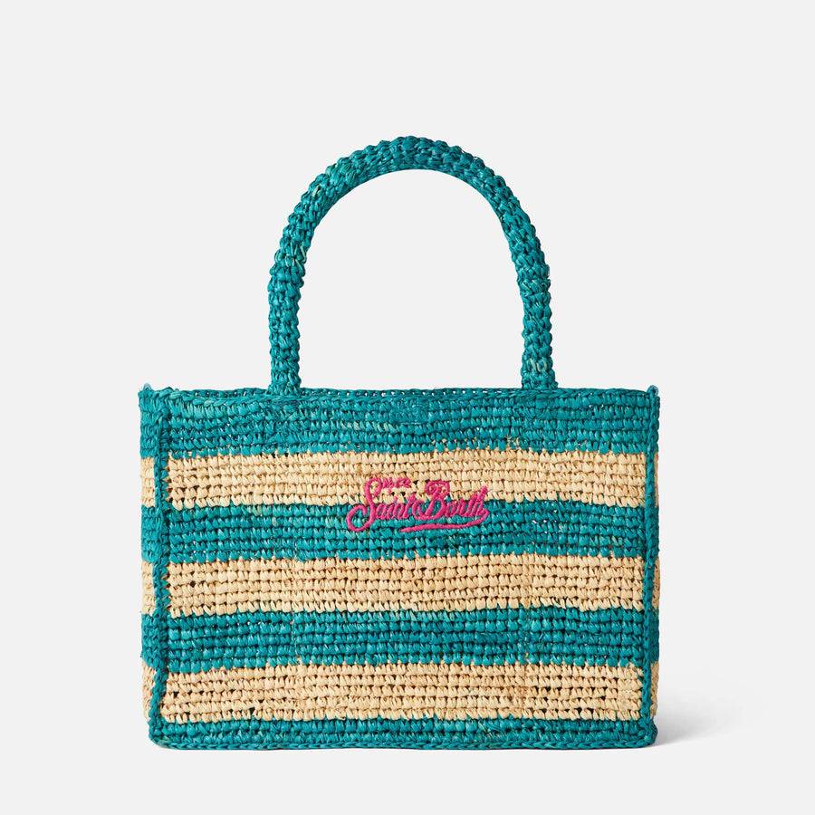 Mc2 Saint Barth Borsa Colette in rafia a righe bianche e bluette In Vendita