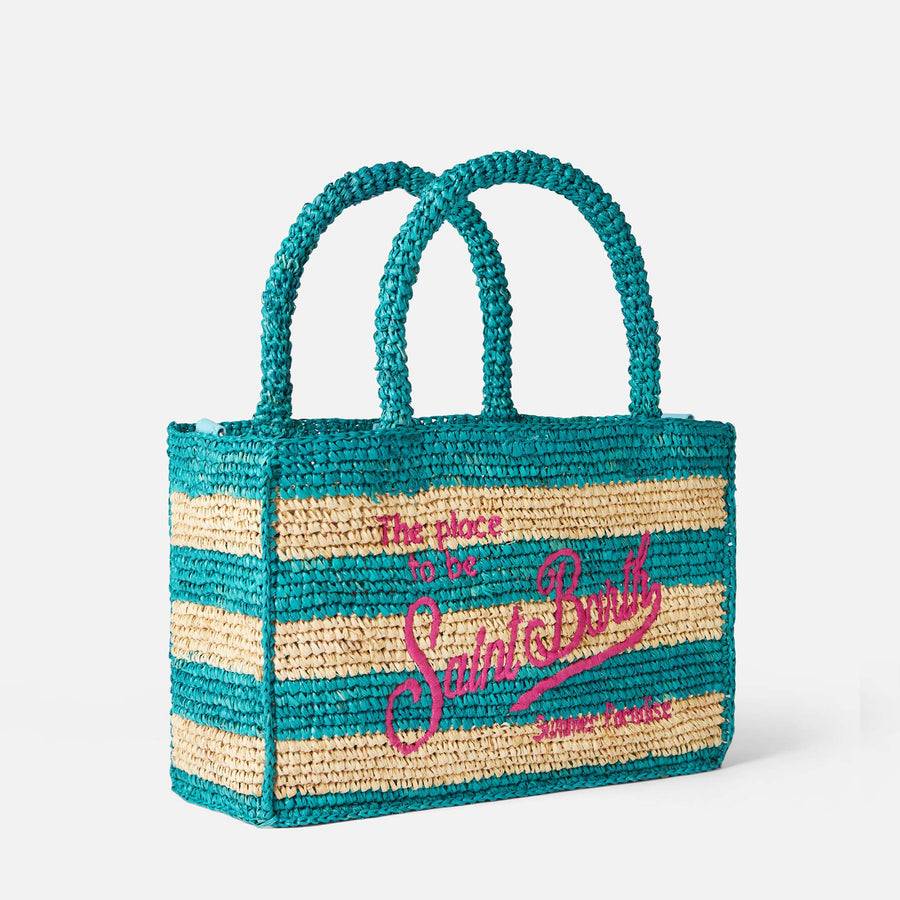 Mc2 Saint Barth Borsa Colette in rafia a righe bianche e bluette In Vendita