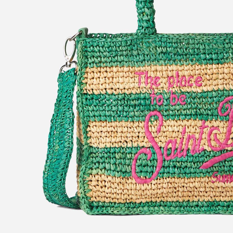 Mc2 Saint Barth Borsa Colette in rafia a righe bianche e verdi Saldi