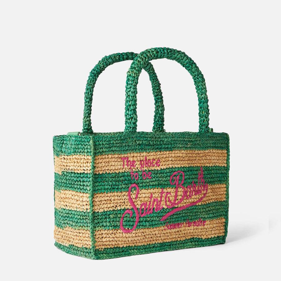 Mc2 Saint Barth Borsa Colette in rafia a righe bianche e verdi Saldi