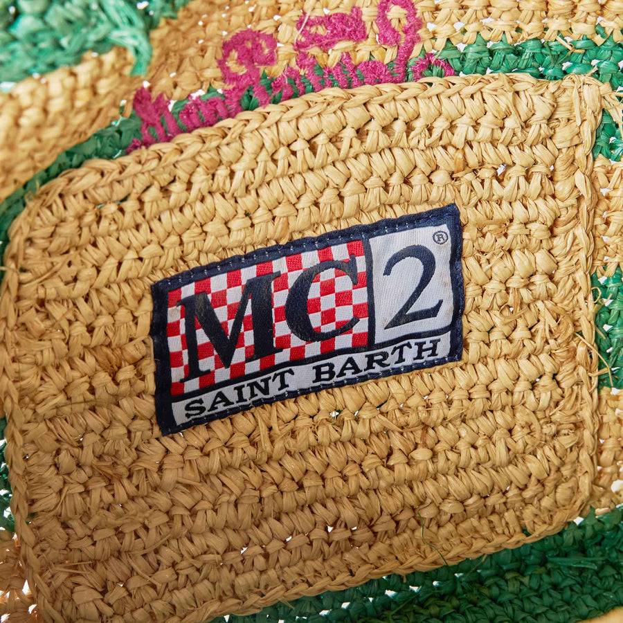 Mc2 Saint Barth Borsa Colette in rafia a righe bianche e verdi Saldi