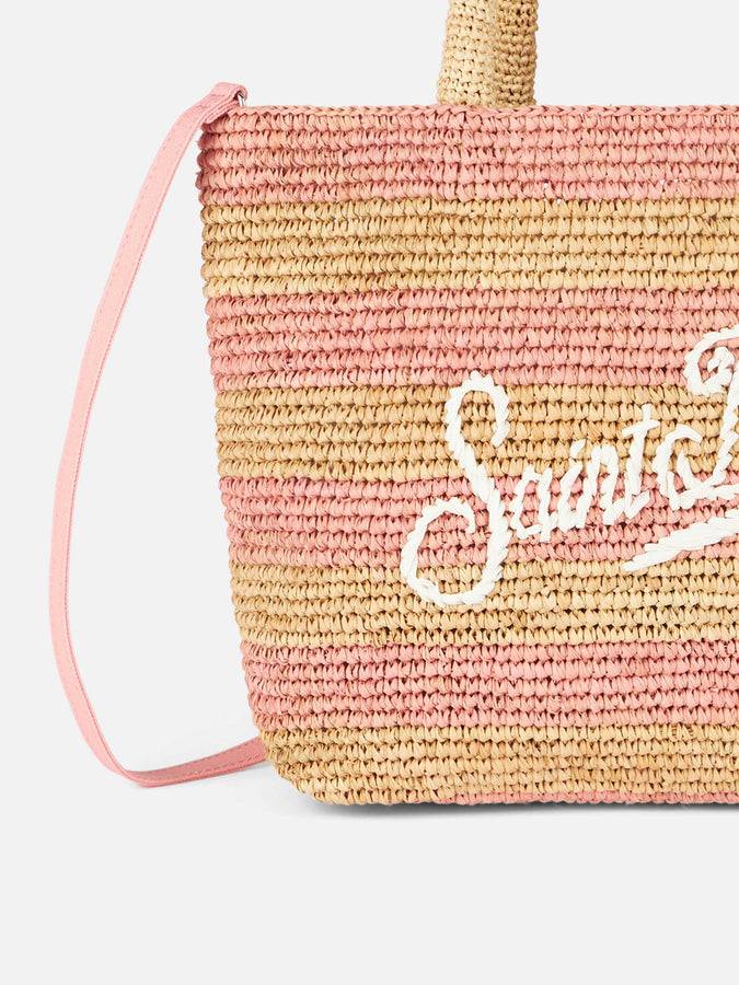 Mc2 Saint Barth Borsa midi Beach in rafia a righe rosa con pochette in cotone Offerte