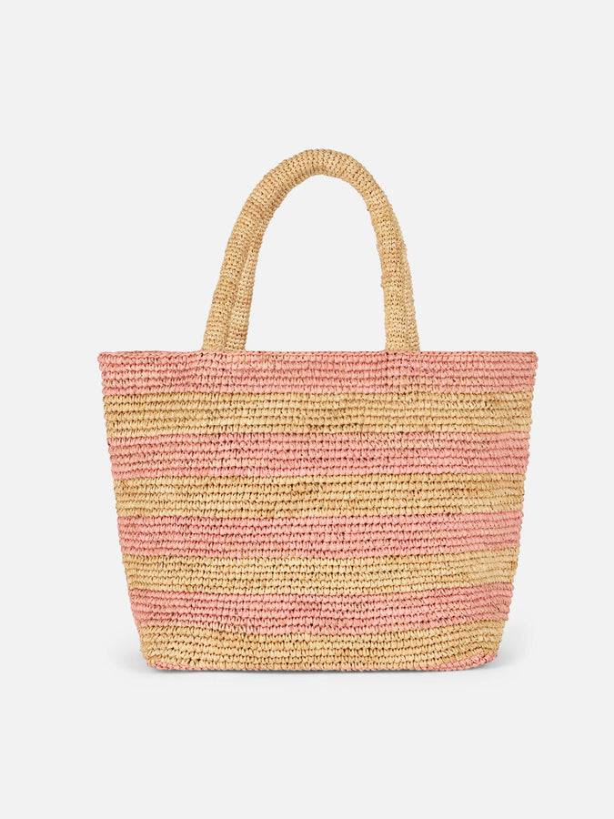 Mc2 Saint Barth Borsa midi Beach in rafia a righe rosa con pochette in cotone Offerte