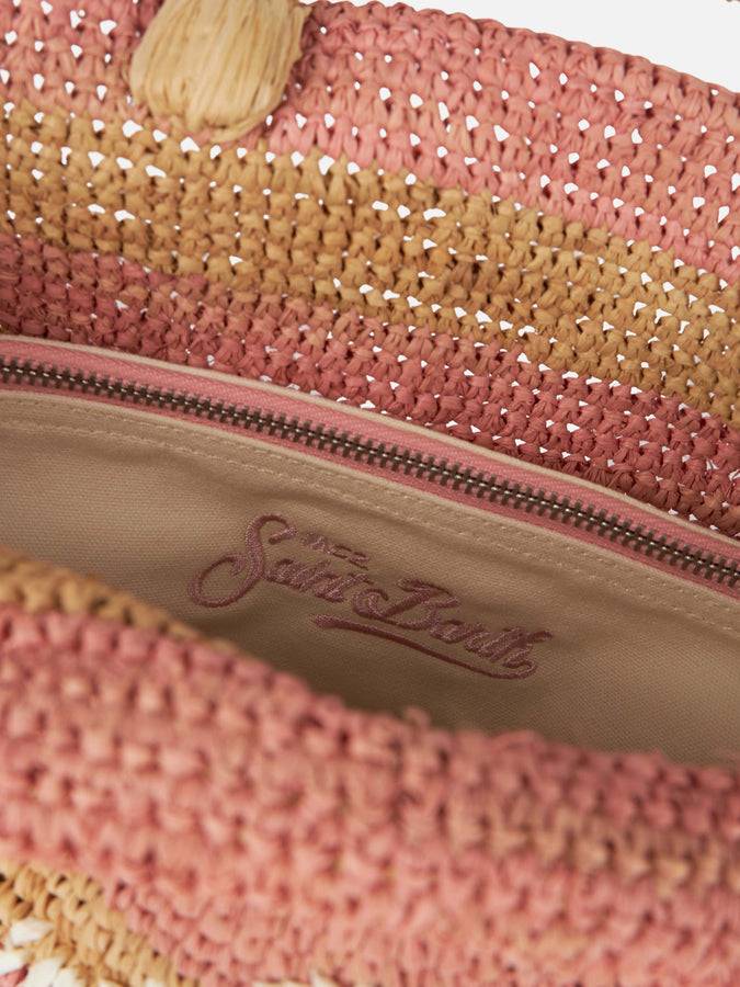 Mc2 Saint Barth Borsa midi Beach in rafia a righe rosa con pochette in cotone Offerte