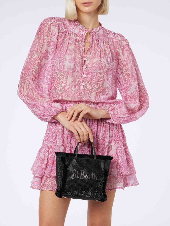 Mc2 Saint Barth Borsa Mini Vanity con frange e strass neri Hotsell
