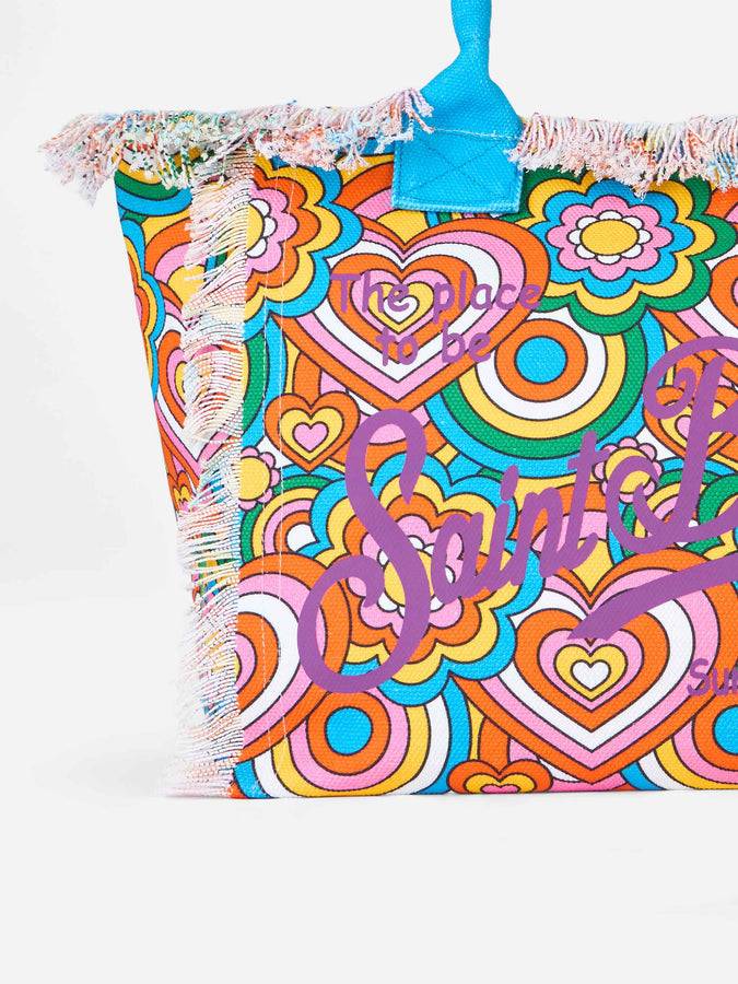 Mc2 Saint Barth Cotton canvas Vanity tote bag with groovy print Saldi Di Fabbrica
