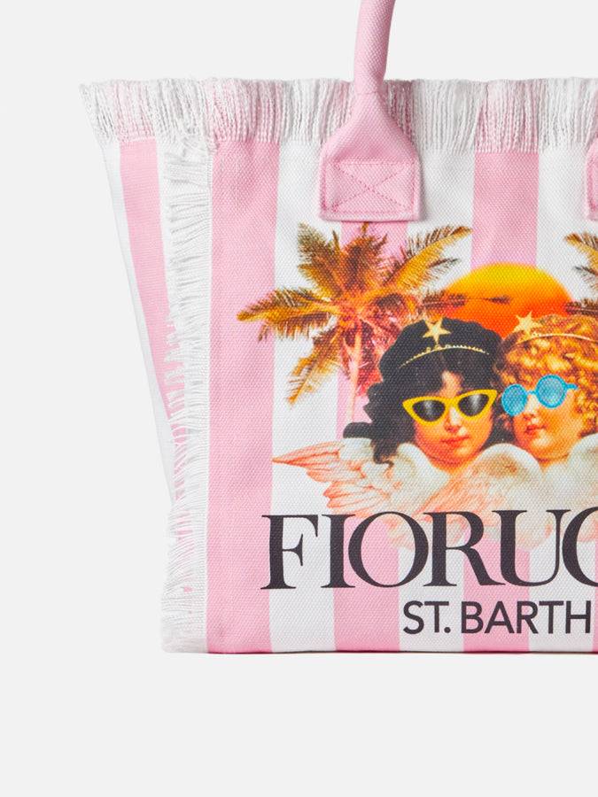 Mc2 Saint Barth Borsa a spalla Vanity in canvas con stampa a righe bianche e rosa e angeli Fiorucci | FIORUCCI SPECIAL EDITION Vendite Flash