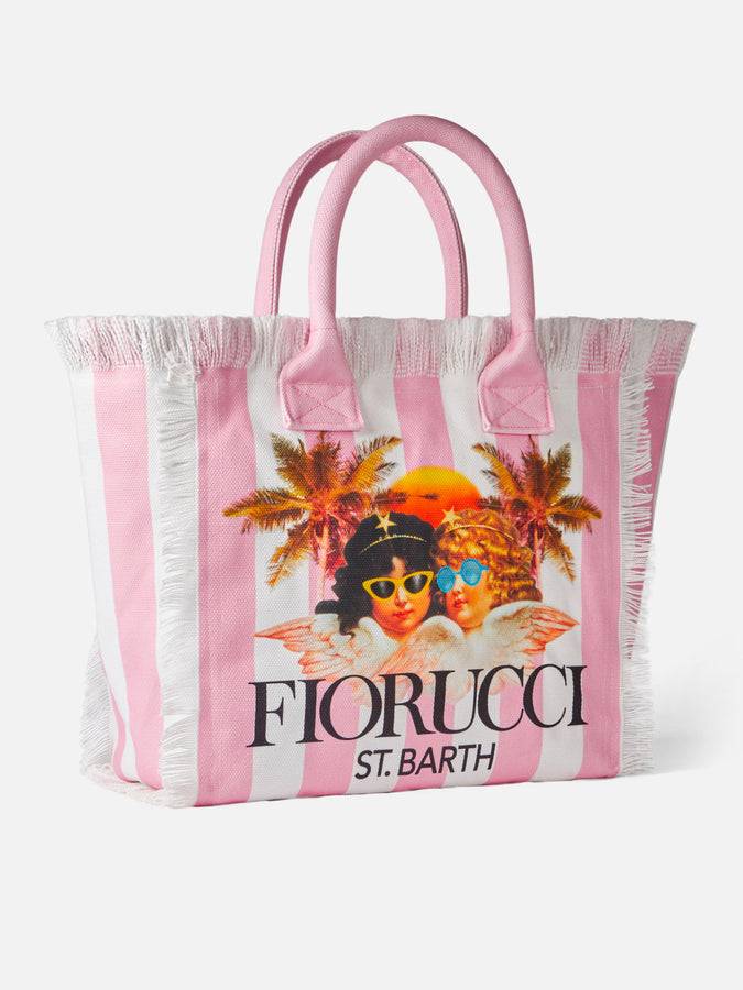 Mc2 Saint Barth Borsa a spalla Vanity in canvas con stampa a righe bianche e rosa e angeli Fiorucci | FIORUCCI SPECIAL EDITION Vendite Flash