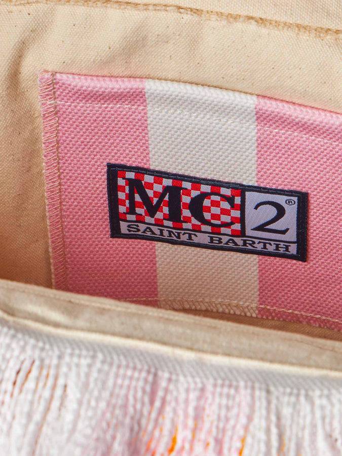 Mc2 Saint Barth Borsa a spalla Vanity in canvas con stampa a righe bianche e rosa e angeli Fiorucci | FIORUCCI SPECIAL EDITION Vendite Flash