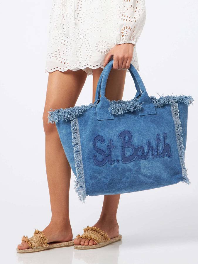 Mc2 Saint Barth Denim cotton canvas Vanity tote bag with logo bag Negozio