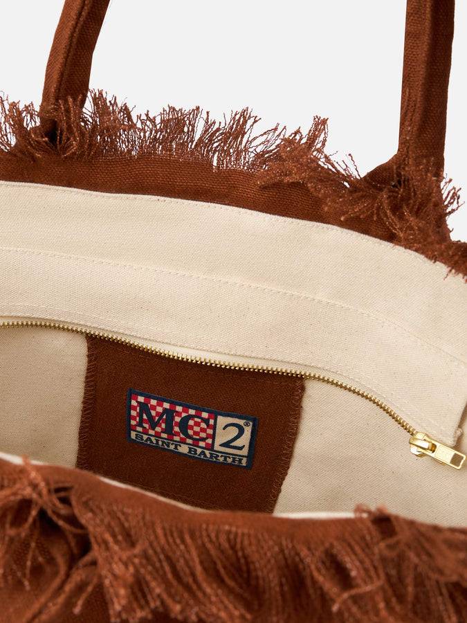 Mc2 Saint Barth Brown Vanity Linen tote bag with Saint Barth logo In Saldo
