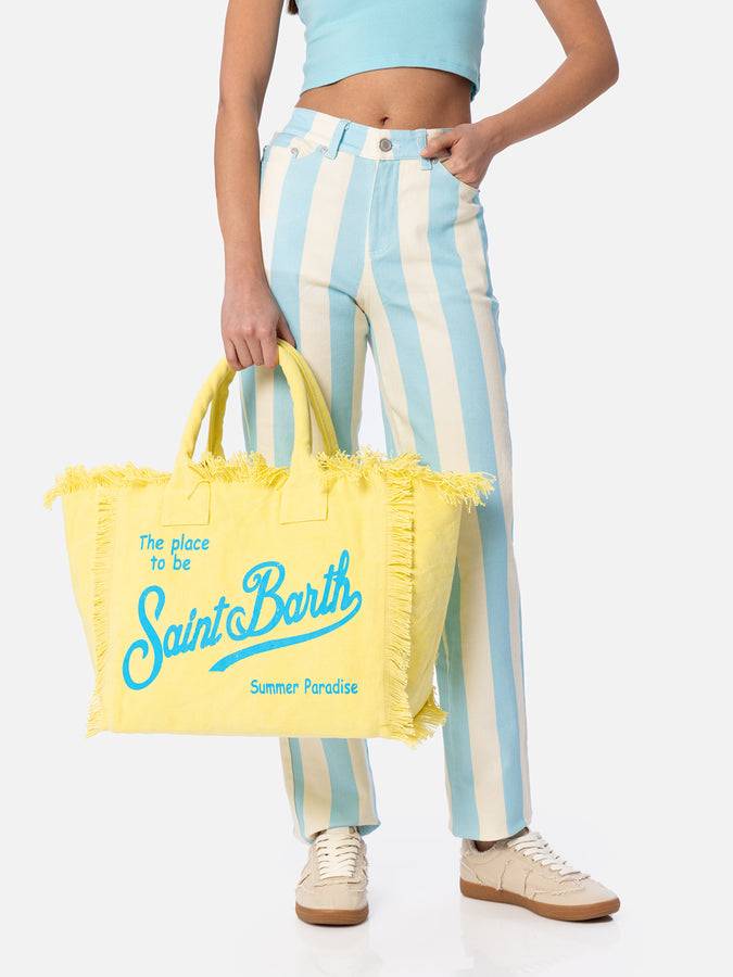 Mc2 Saint Barth Borsa tote Vanity in tela di cotone gialla Nuova