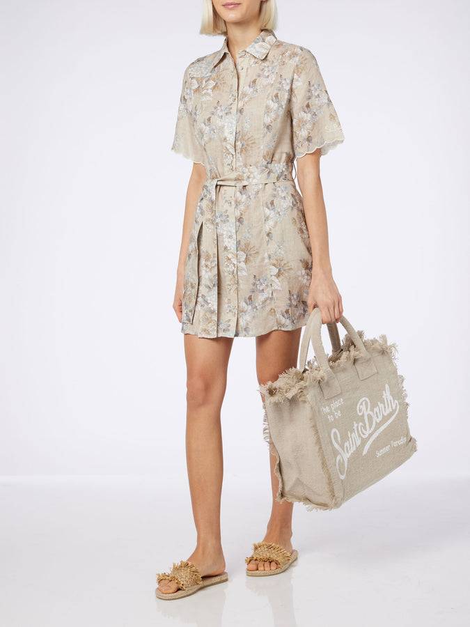 Mc2 Saint Barth Borsa tote Vanity in lino beige con ricamo 2025