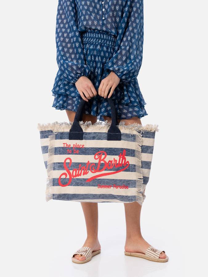 Mc2 Saint Barth Borsa tote Vanity in tela di cotone a righe blu In Linea
