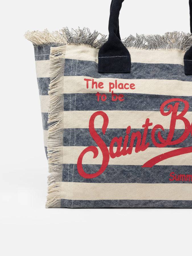 Mc2 Saint Barth Borsa tote Vanity in tela di cotone a righe blu In Linea