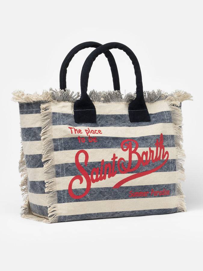 Mc2 Saint Barth Borsa tote Vanity in tela di cotone a righe blu In Linea