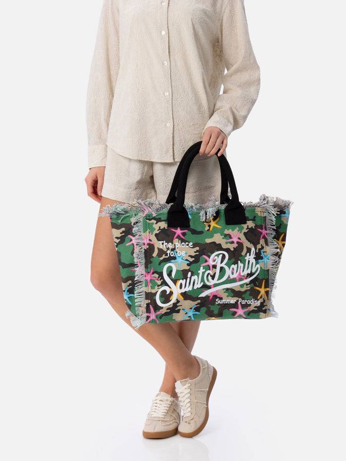 Mc2 Saint Barth Borsa tote Vanity in tela di cotone mimetico con stelle marine Vendita