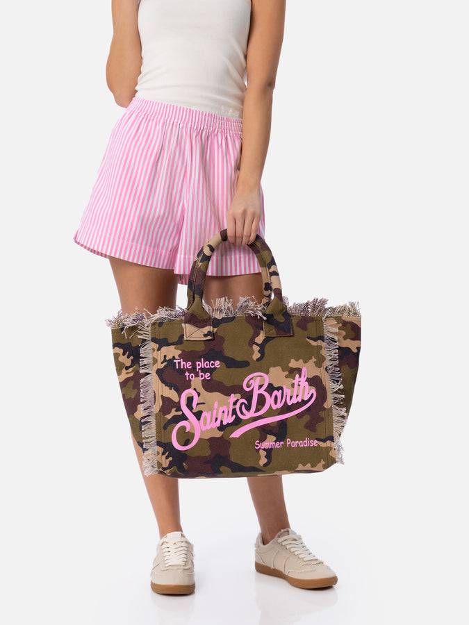 Mc2 Saint Barth Borsa tote Vanity in tela di cotone mimetico Promozione