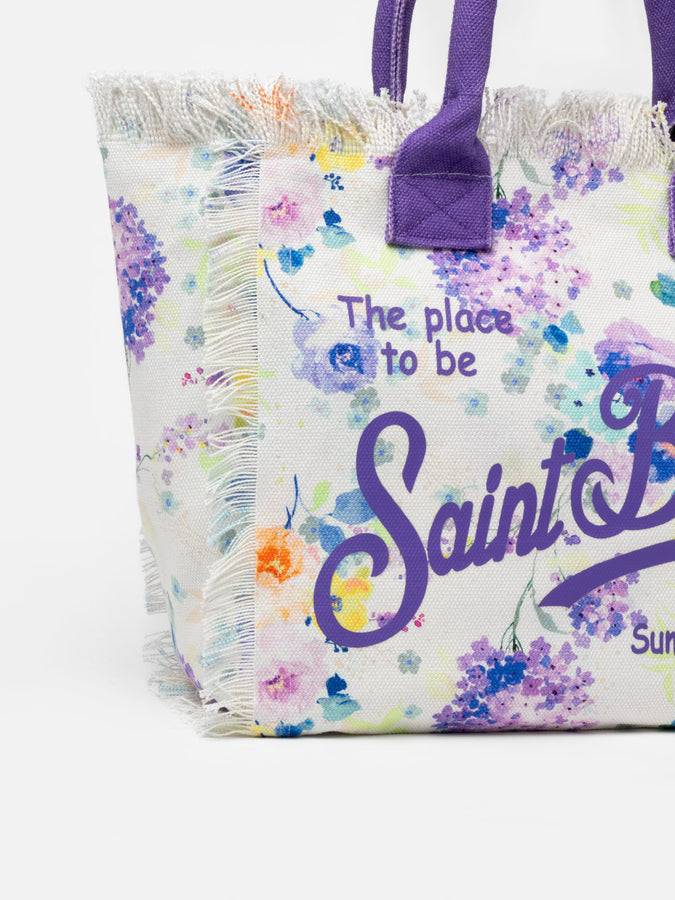 Mc2 Saint Barth Borsa tote Vanity in tela di cotone con fiori color acqua Spedizione Gratuita