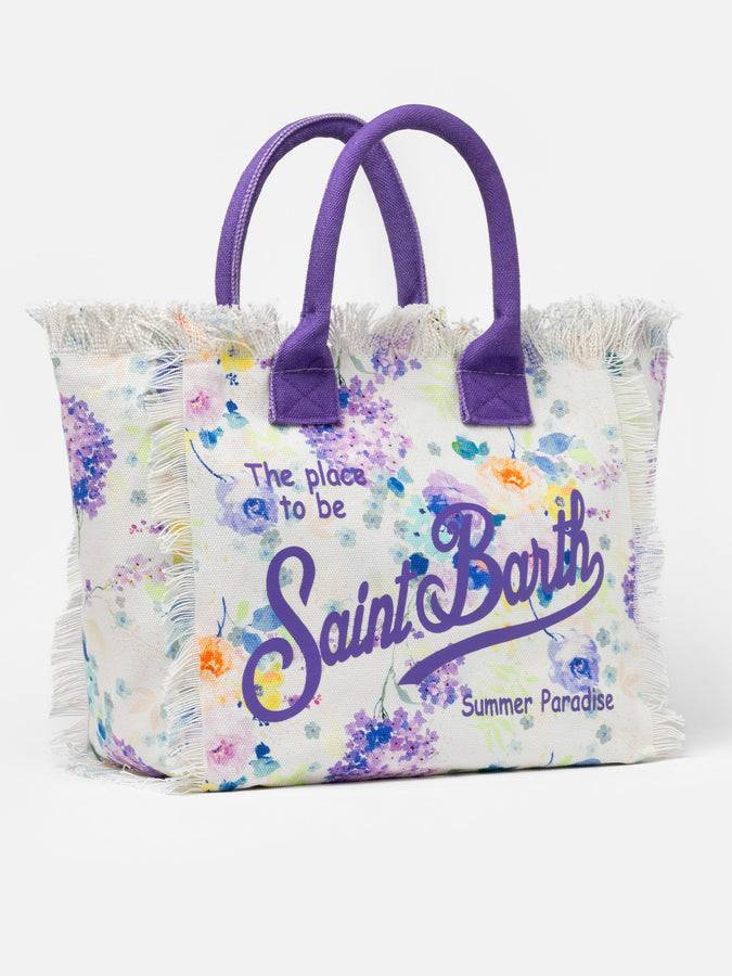 Mc2 Saint Barth Borsa tote Vanity in tela di cotone con fiori color acqua Spedizione Gratuita
