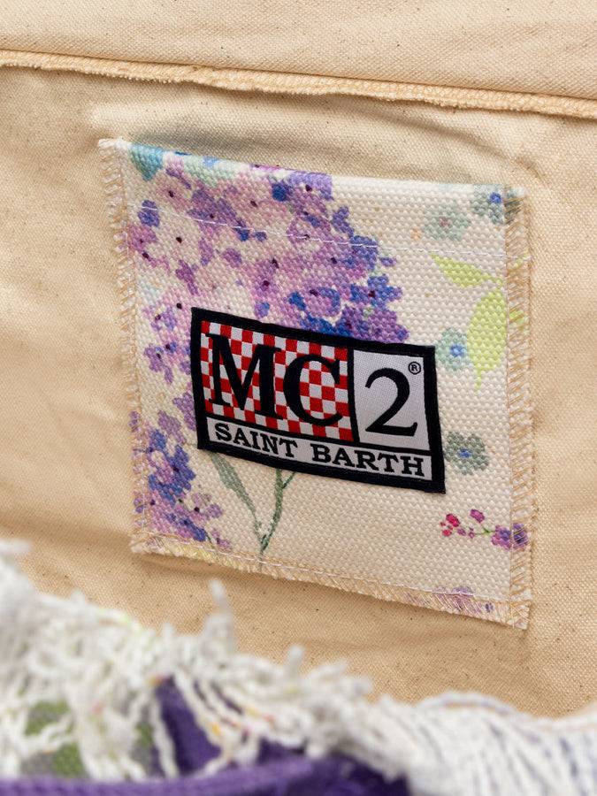 Mc2 Saint Barth Borsa tote Vanity in tela di cotone con fiori color acqua Spedizione Gratuita