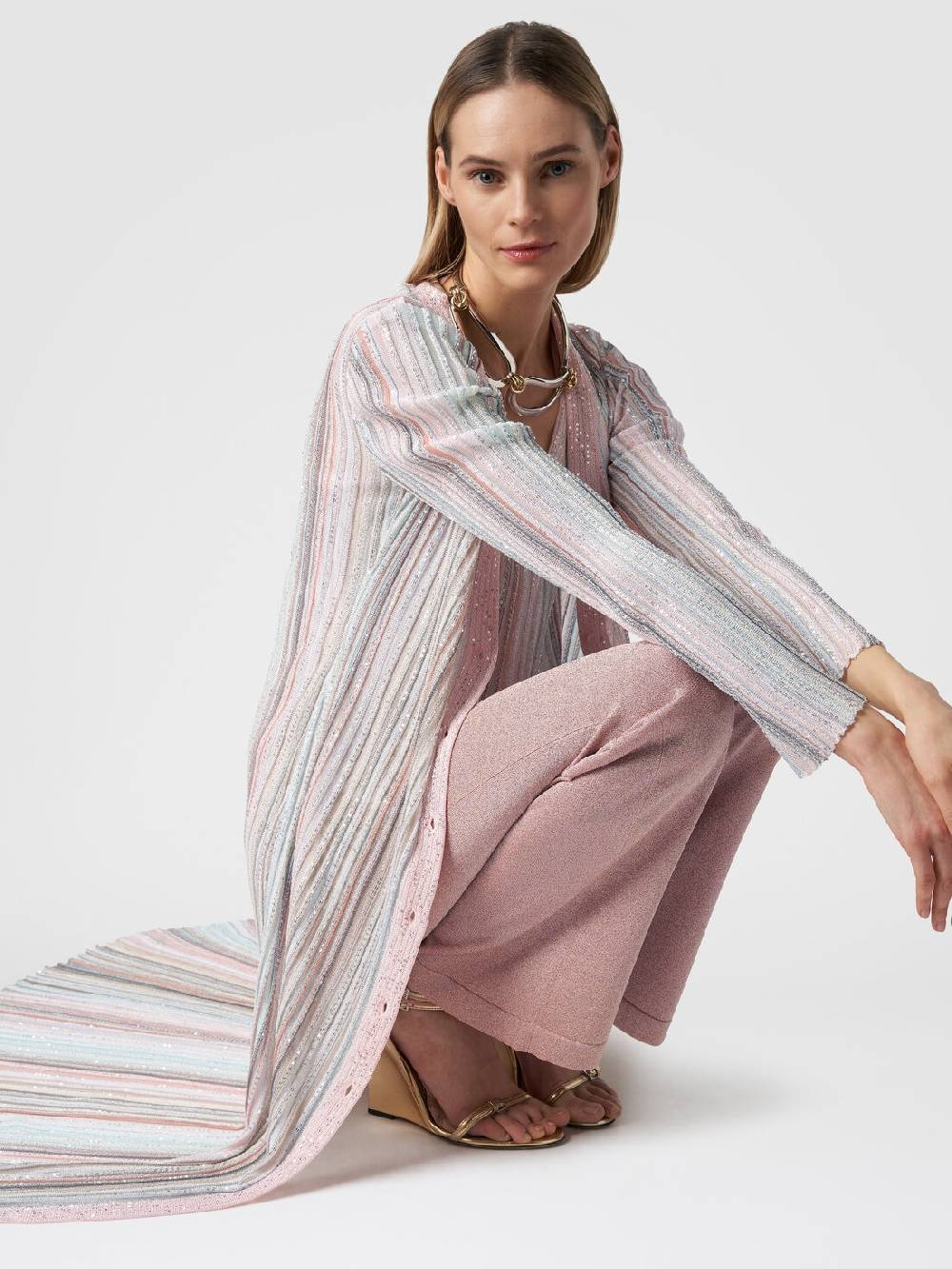 Missoni Cardigan lungo in maglia con righe verticali e paillettes Offerte speciali