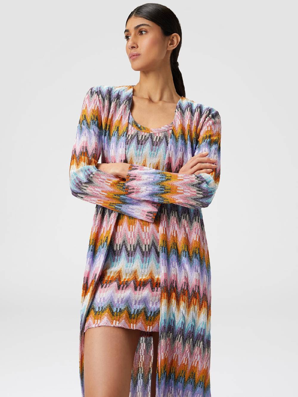 Missoni Cardigan lungo in maglia zig zag lamé Vendita Calda