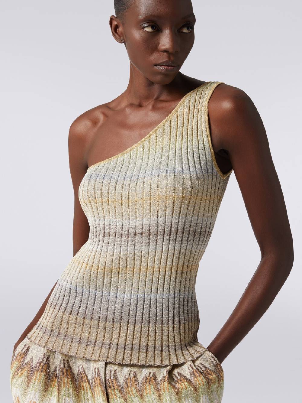 Missoni Top monospalla in viscosa lamé a costine Saldi Di Fabbrica
