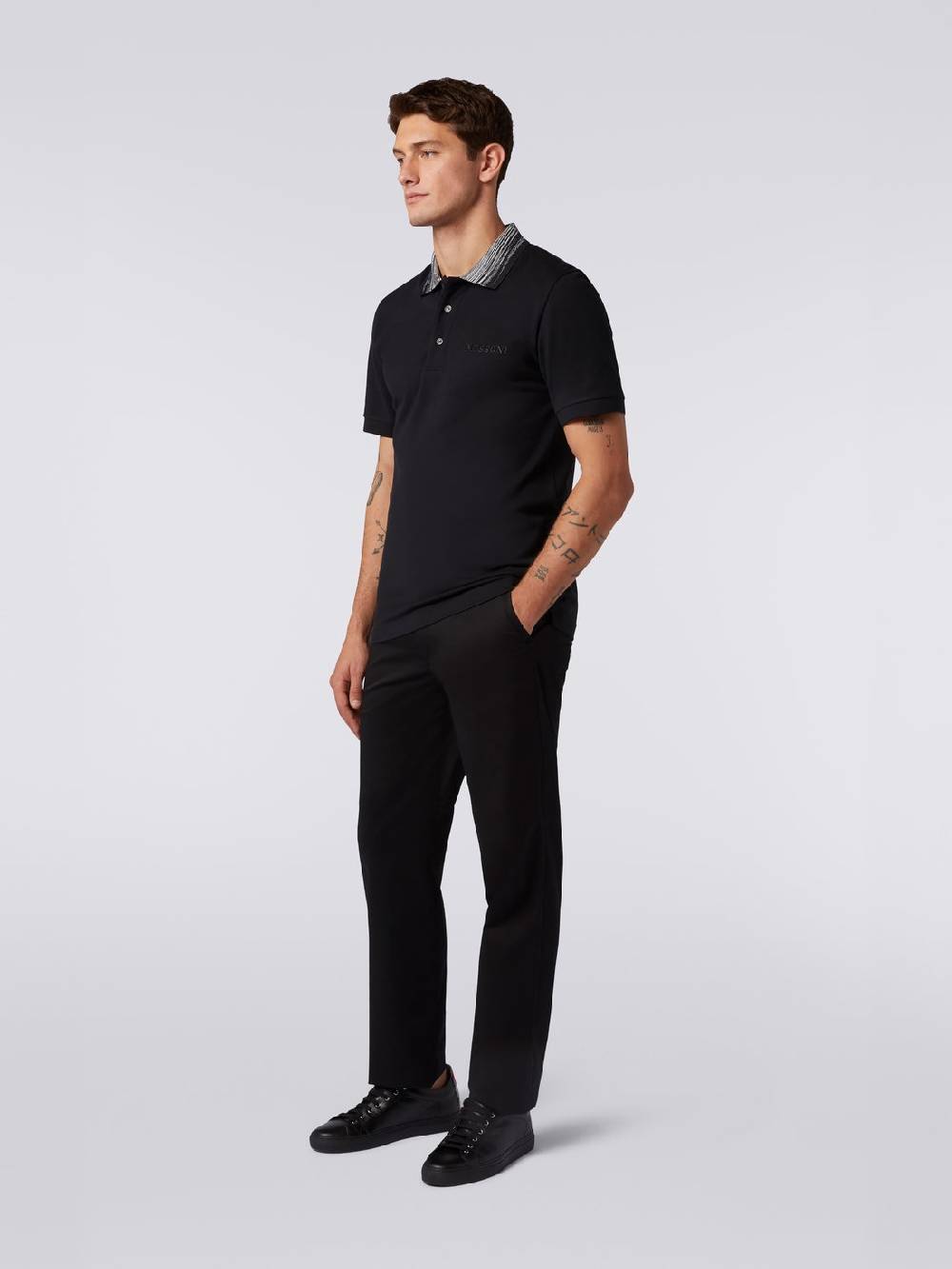 Missoni Polo in cotone con colletto fiammato e scritta logo Spedizione Gratuita