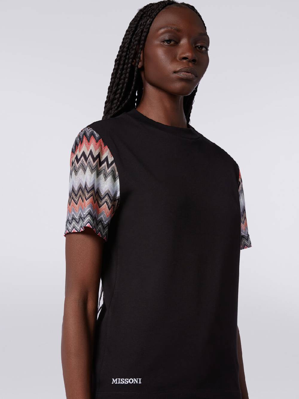 Missoni T-shirt girocollo in cotone con inserti zig zag Italy
