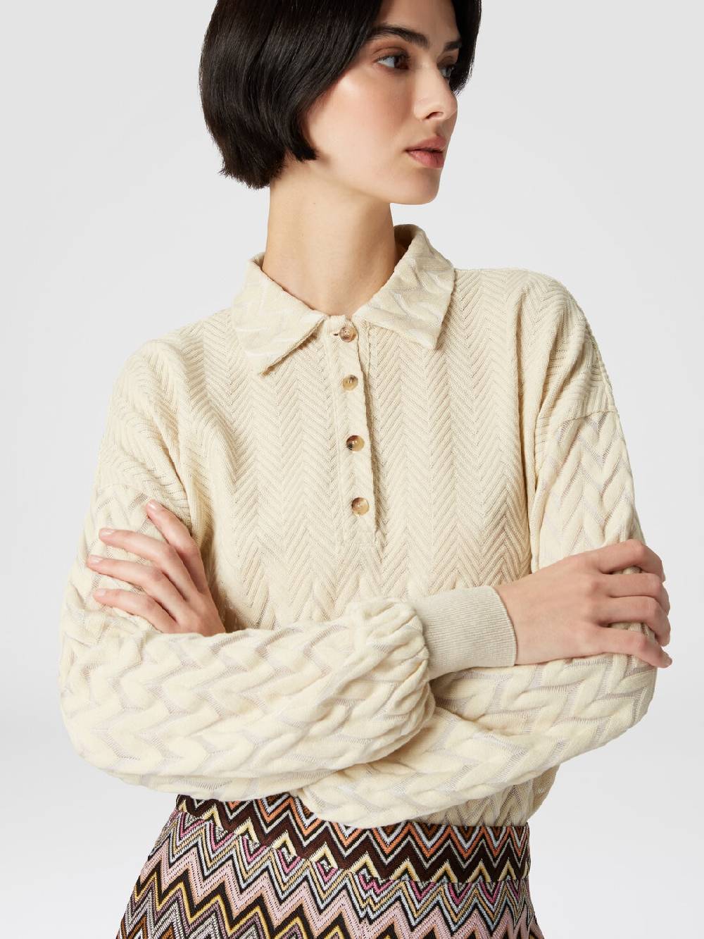 Missoni Polo a maniche lunghe con chevron tono su tono Affare Del Giorno