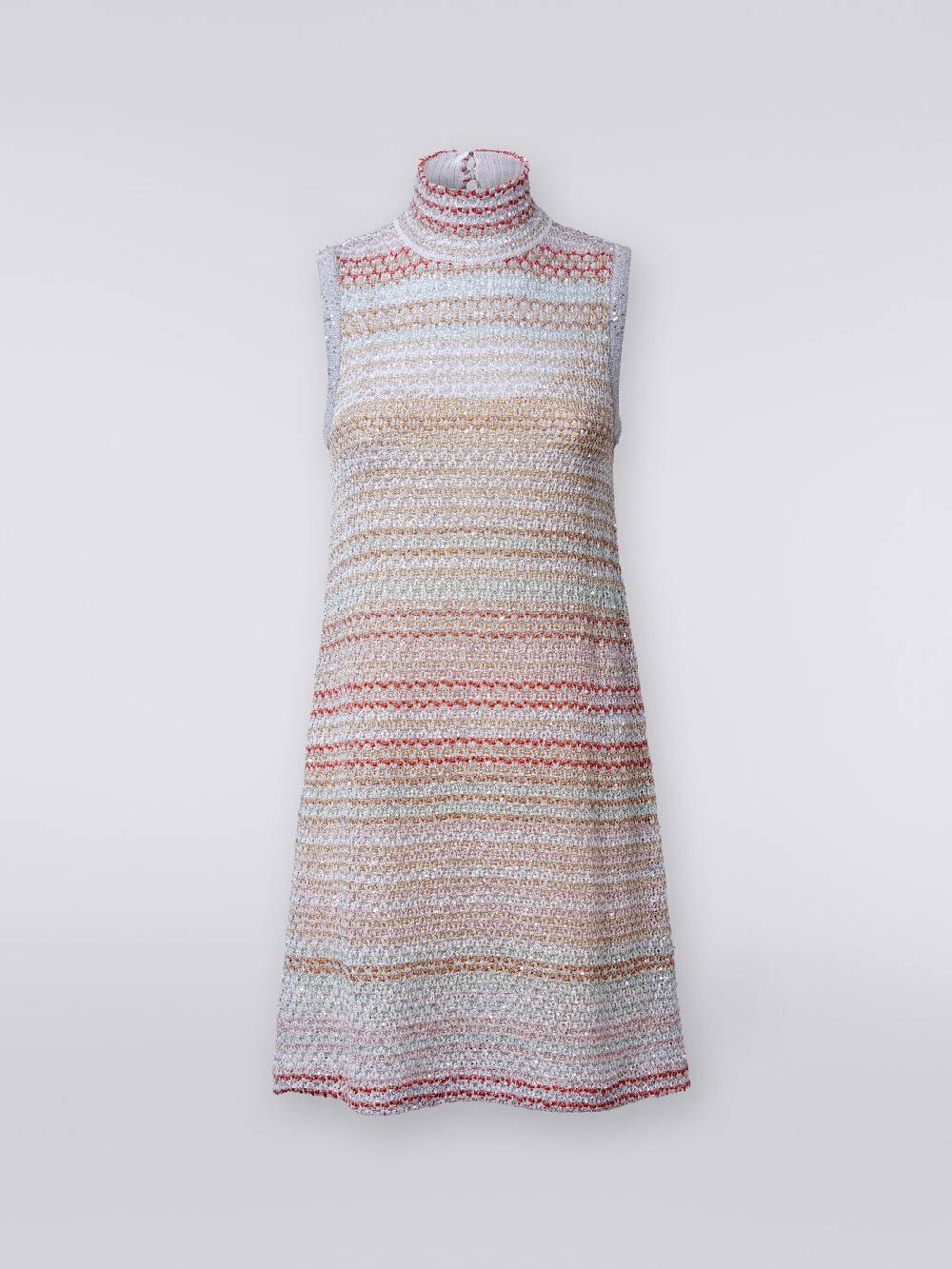 Missoni Mini-abito in maglia a rete con collo alto e applicazione di paillettes In Vendita