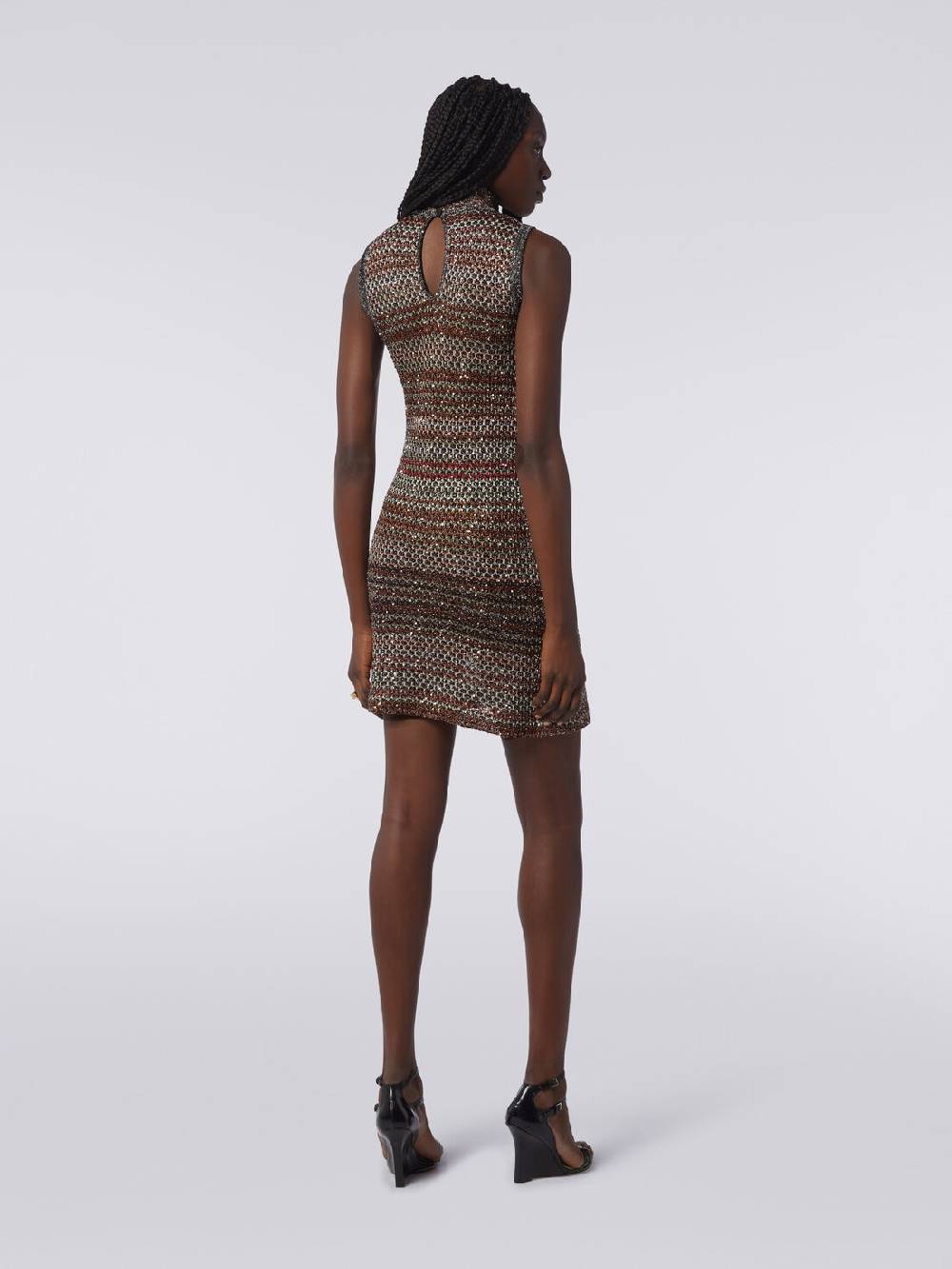Missoni Mini-abito in maglia a rete con collo alto e applicazione di paillettes Saldi