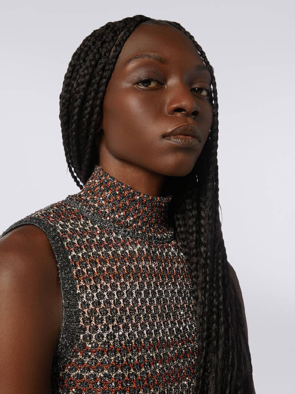 Missoni Mini-abito in maglia a rete con collo alto e applicazione di paillettes Saldi