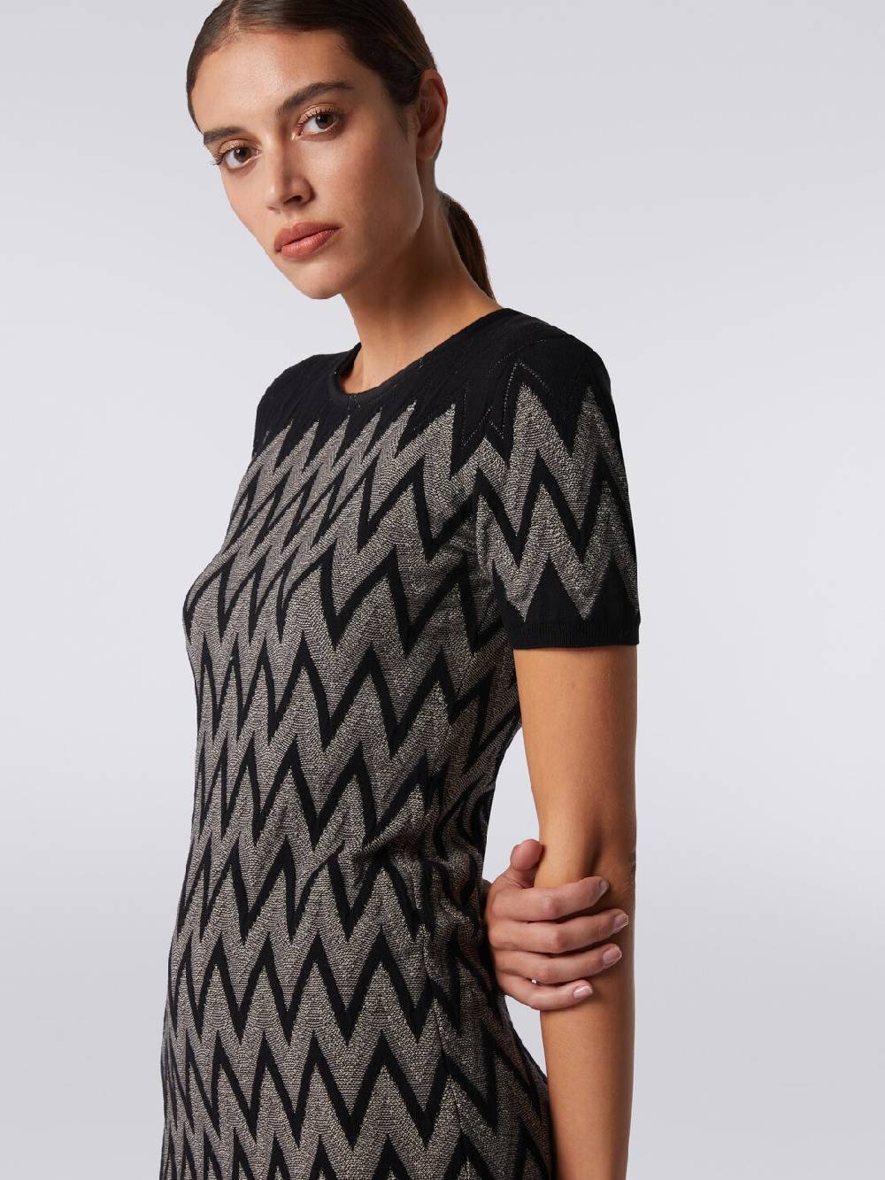 Missoni Abito girocollo in cotone chevron con lurex Vendita Economica