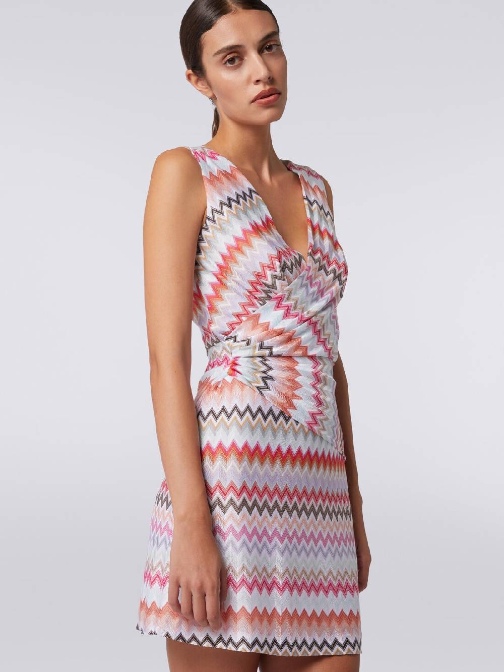 Missoni Mini-abito con scollatura a V in cotone e viscosa zig zag Vendite Flash