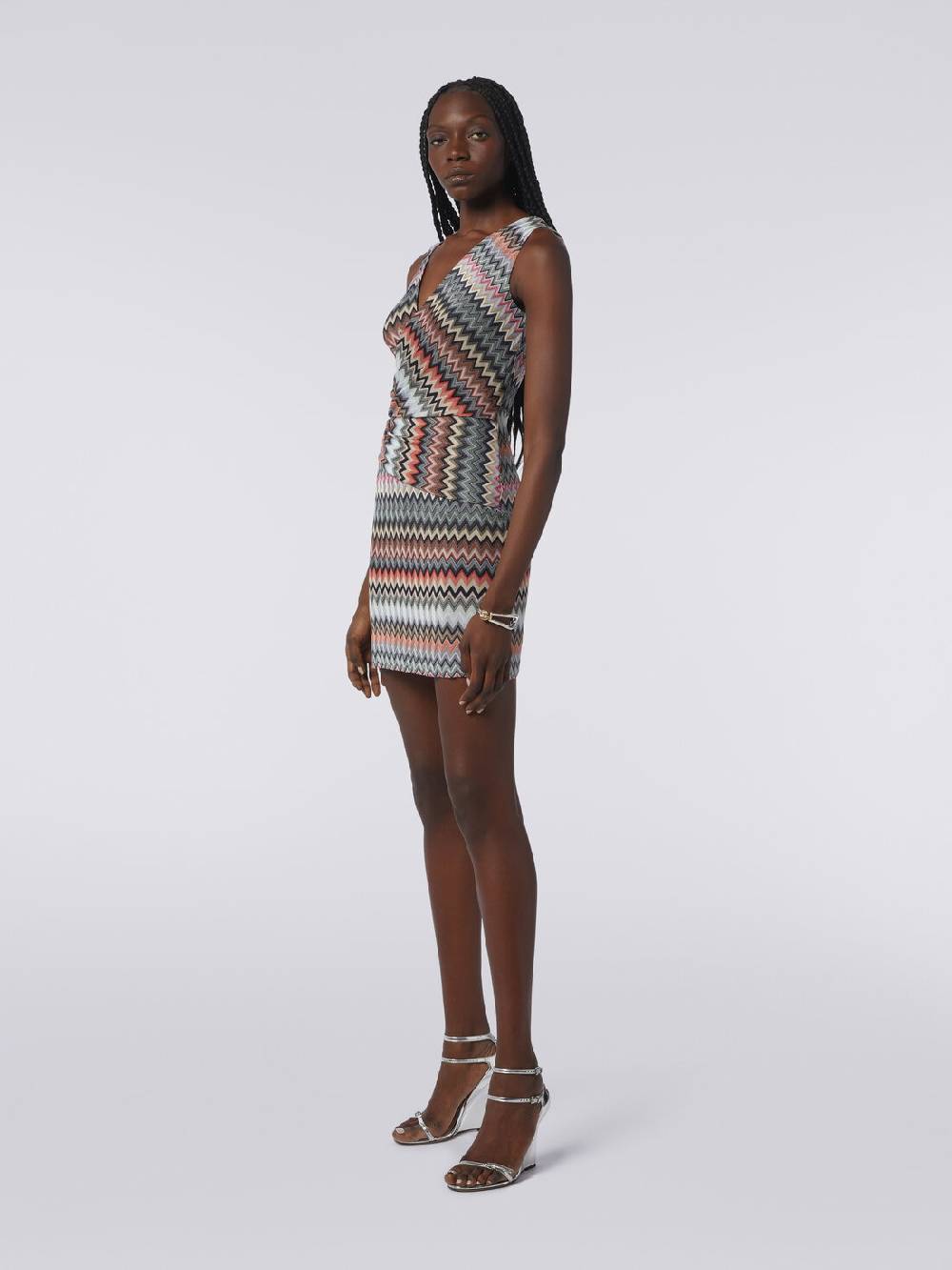 Missoni Mini-abito con scollatura a V in cotone e viscosa zig zag 2025