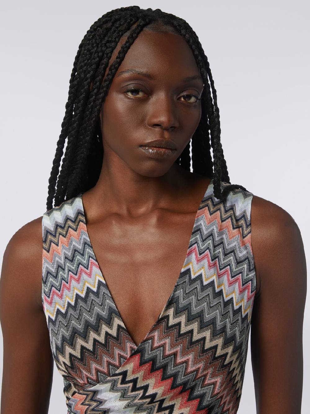 Missoni Mini-abito con scollatura a V in cotone e viscosa zig zag 2025