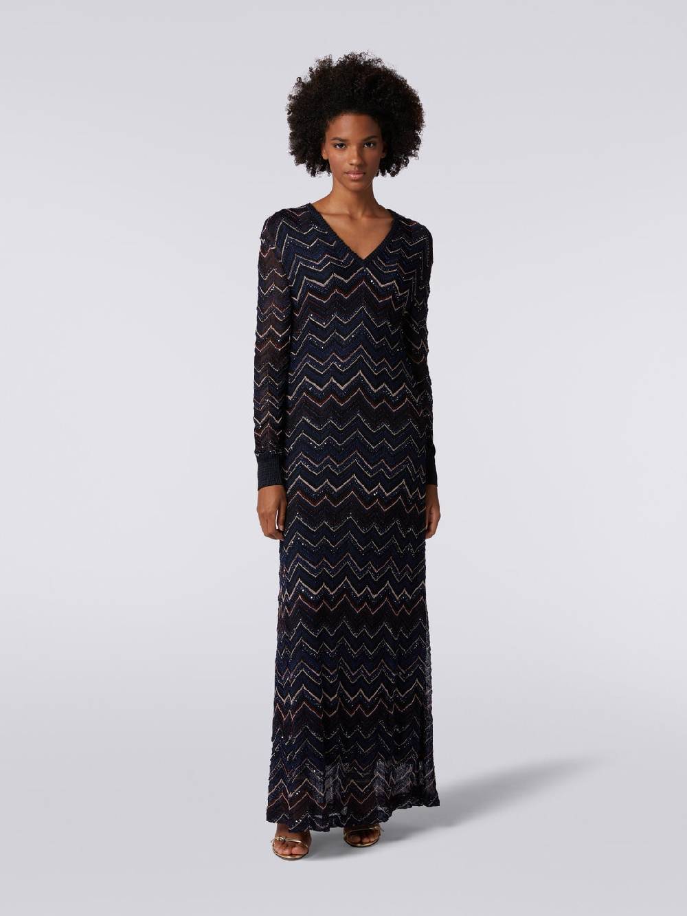 Missoni Abito lungo in maglia zig zag con scollatura a V e lurex Italia