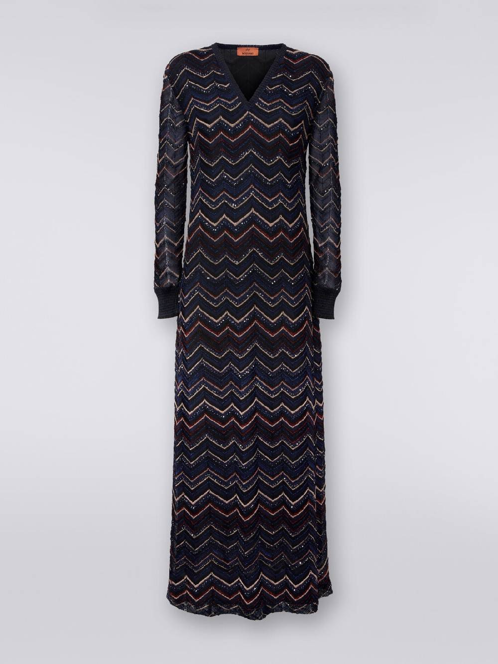Missoni Abito lungo in maglia zig zag con scollatura a V e lurex Italia